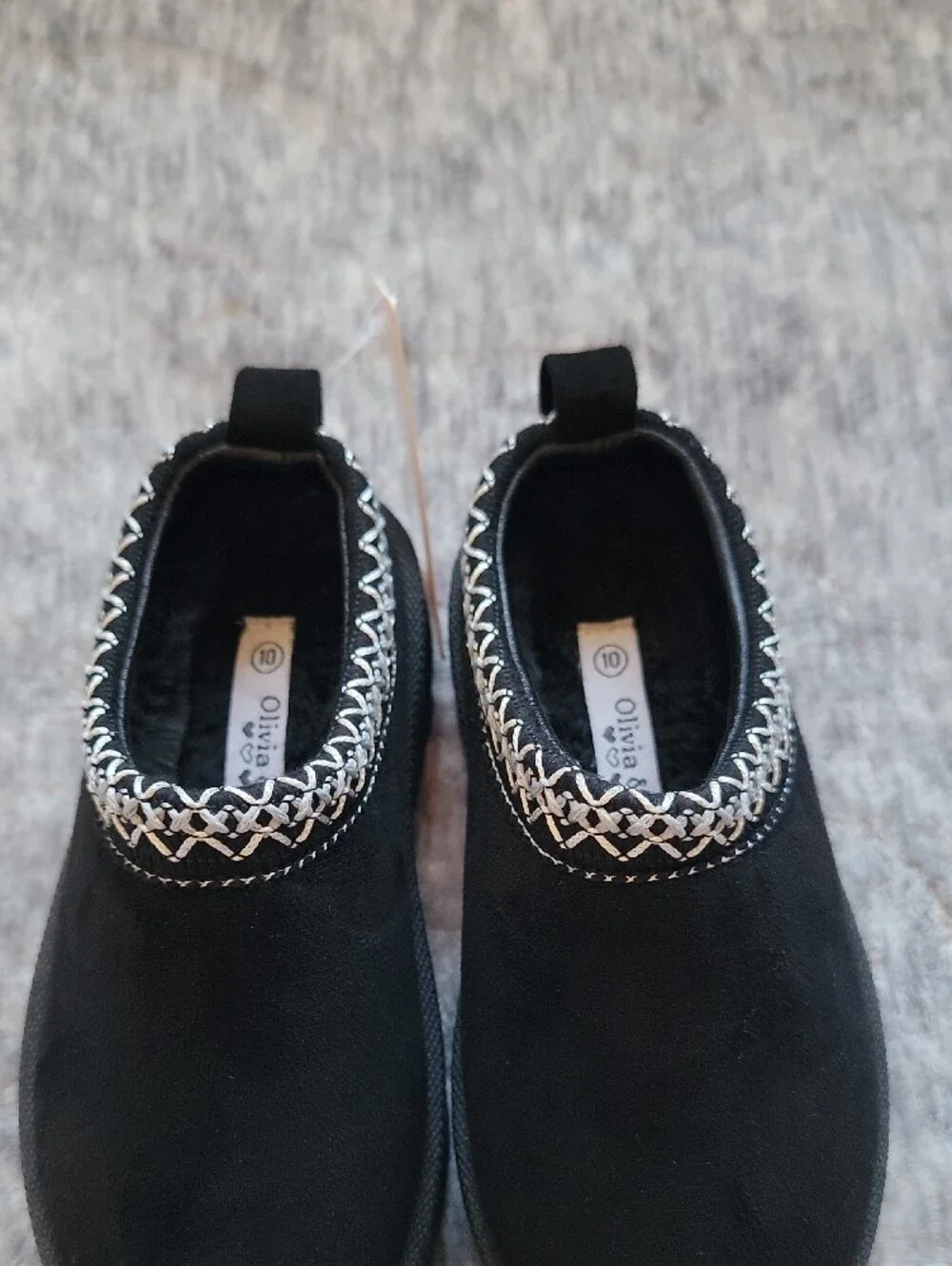 Olivia & Kate girls' Black Slip-On Shoes with White & Silver Trim Size 10